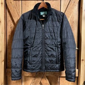 ♥️LL Bean Quilted Fleece Lined Black Puffer Jacket Women's S Small